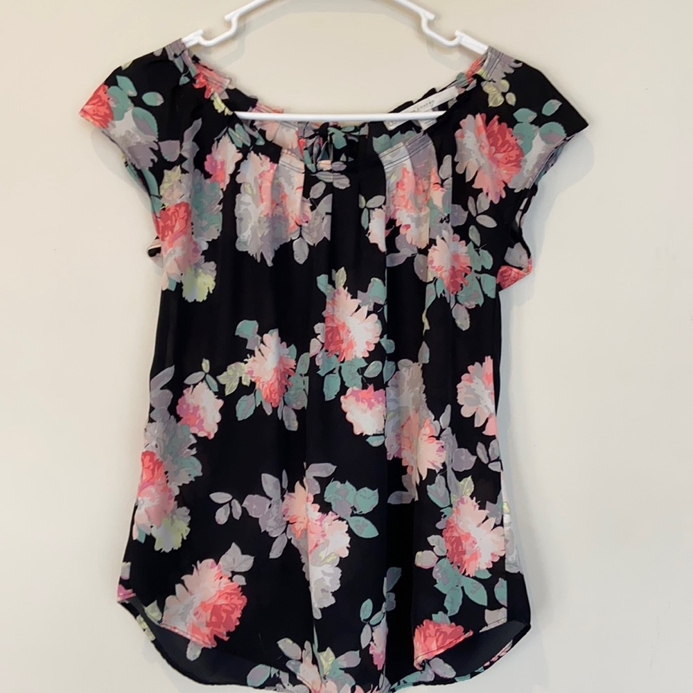 Black floral blouse